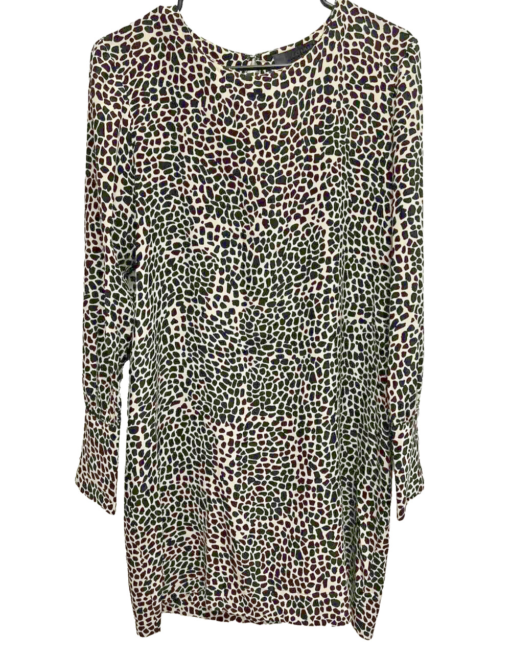Nili Lotan Dress Women Animal Print Shift Silk Knee Casual Beige Leopard Large